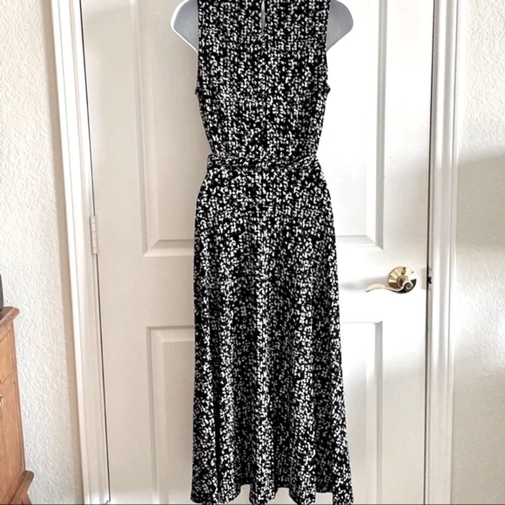 Lauren Ralph Lauren Black & White Print Sleeveless Jersey Midi-dress Full Skirt - Picture 4 of 13